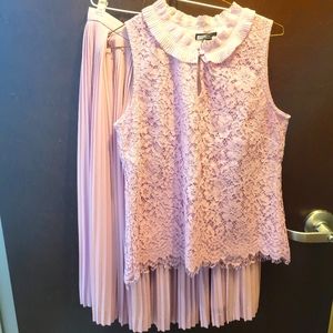 Lace shirt and pleated skirt (selling as a set)